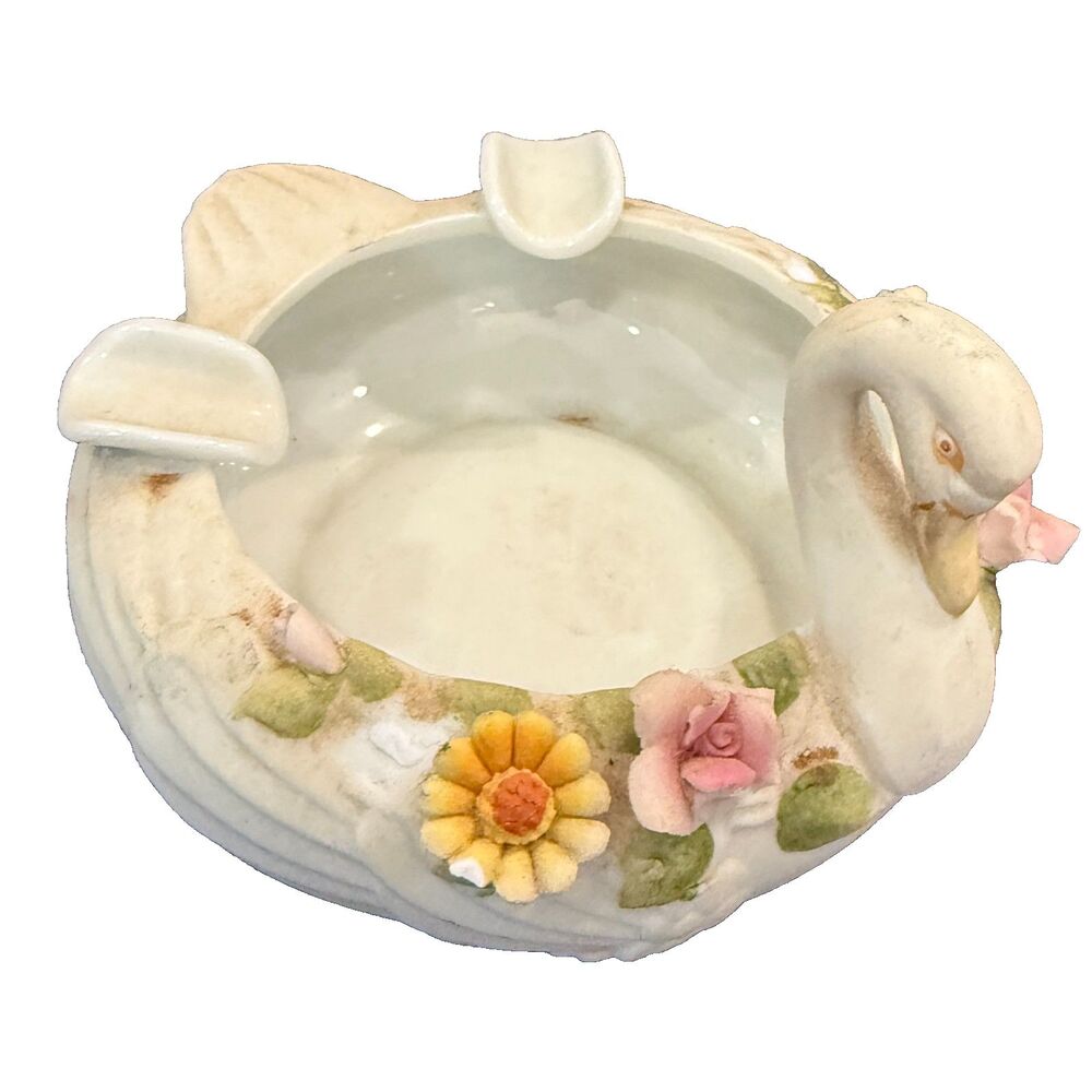 Vintage Lefton China Ashtray with hand painted roses KW4744 Well Loved w Chips
